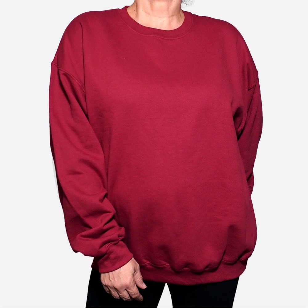 Burgundy Fleece Crewneck Oversized Pullover Sweatshirt XL Plus‎ Size Cozy Unisex